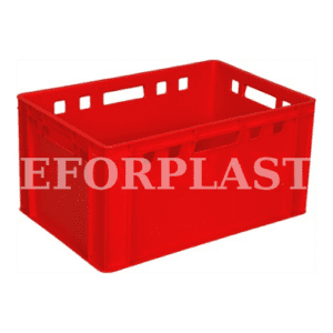 ETK6430 Plastik Et Kasası. Tabanı bombeli, kırmızı renk, et taşıma kasası. Eforplast